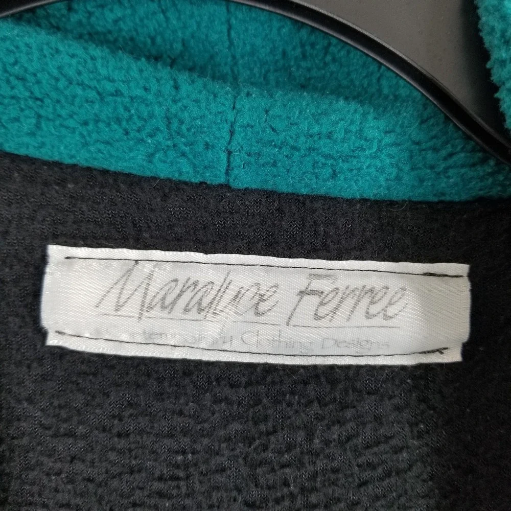 Vtg‎ Maralyce Ferree Jacket Women Black Fleece Cats Scarf Fiber Art Eclectic USA